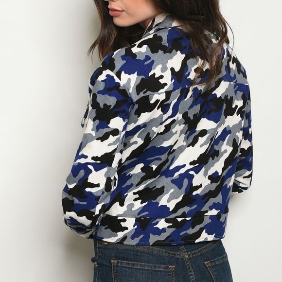 Blue Multi-Color Camouflage Jacket - Picture 5 of 6